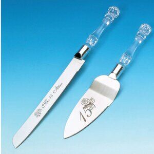 Quinceanera Mis 15 Cake Server And Knife Set Silver Acrylic Recuerdos Gift